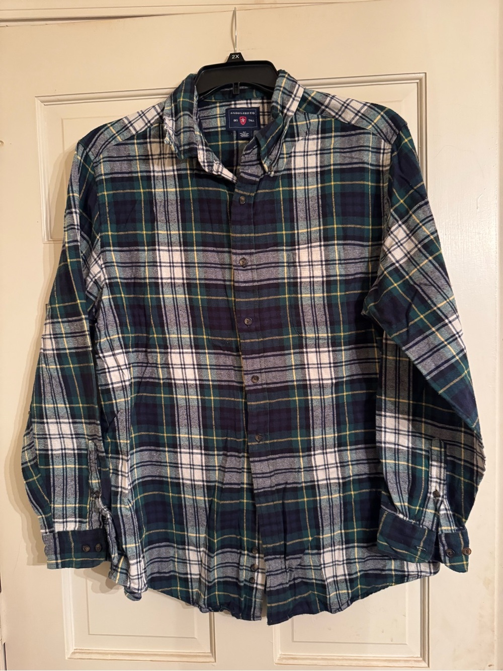 Saddlebred Green & Blue Plaid Button-Down Flannel Shirt